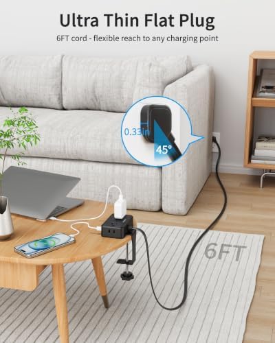 Desk Clamp Power Strip with 4Outlets & 4USB, 6FT Extension Cord for Home - Image 5