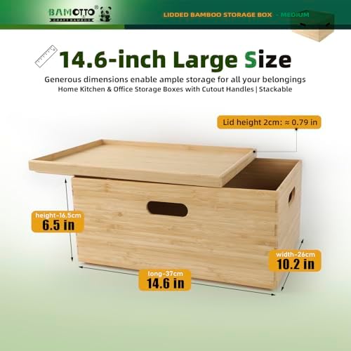 BAMOTTO CRAFTBAMBOO Stackable Bamboo Storage Bin with Lid 14.6"x10.2"x6.5" - Image 2