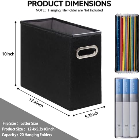 4 Pack Letter Size File Storage Box Collapsible, Fabric Hanging File Folders Organizer, Portable Office Document Holder with Metal Handle, Smooth PVC Rails, Black - Image 2