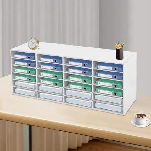 24 Compartments Literature Organizer, Desktop File Sorter Mail Center Paper Storage Cabinet Countertop Paper Organizer Storage, for Office Home School Documents Magazines (White, 24 Slots) - Image 2