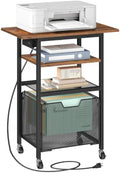 HOOBRO Printer Stand with Hanging File Drawer, Rolling Printer Cart on Wheels, Mobile Filing Cabinet Storage Shelf, Home Office Desk Side Organizer, Rustic Brown and Black BF17UPS01 by HOOBRO