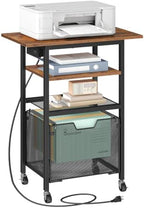 HOOBRO Printer Stand with Hanging File Drawer, Rolling Printer Cart on Wheels, Mobile Filing Cabinet Storage Shelf, Home Office Desk Side Organizer, Rustic Brown and Black BF17UPS01 by HOOBRO