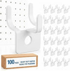 Tandefio 100 Pcs Pegboard Hooks, Picture Hangers for 1/8 & 1/4 in, White by Tandefio