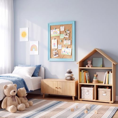 Pinkunn 13"×17" Linen Fabric Bulletin Board with Ribbon Wall Decor, Blue - Image 6
