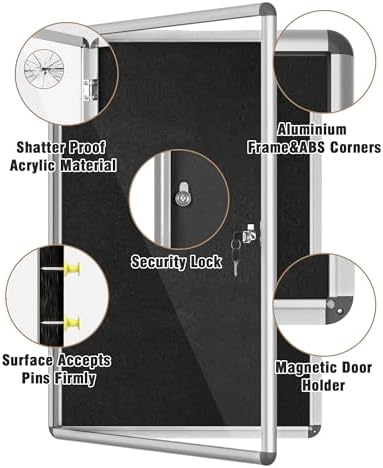 Mifuro 36"x24" Enclosed Bulletin Board, Lockable Weather-Resistant Aluminum Cork Noticeboard for School & Office, Silver Frame w/Black Flet - Image 3