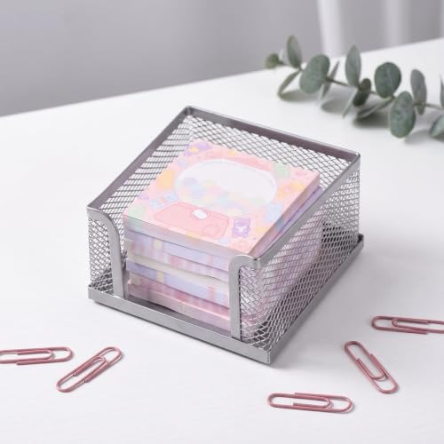 Post It Note Holder Metal Mesh Desktop Sticky Note Box 5 Pack Office Supplies Storage Organizer Memo Stand Paper Holder Desk Accessory Silver - Image 7