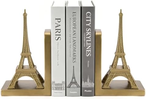 Eiffel Tower Decorative Bookends, Vintage Gold Book Ends for Shelves by Home