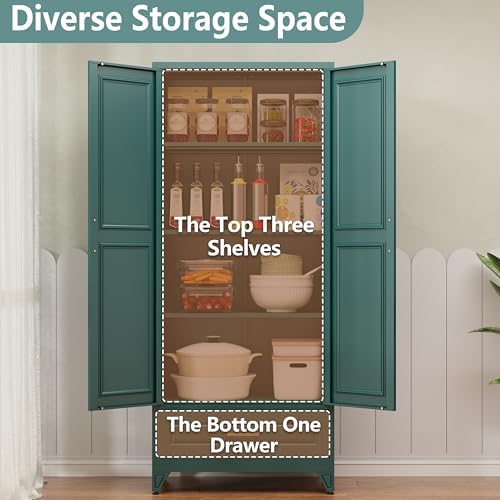 Polup 75" Metal Storage Cabinet, Tall Kitchen Pantry Cabinet with 1 Drawer - Image 4