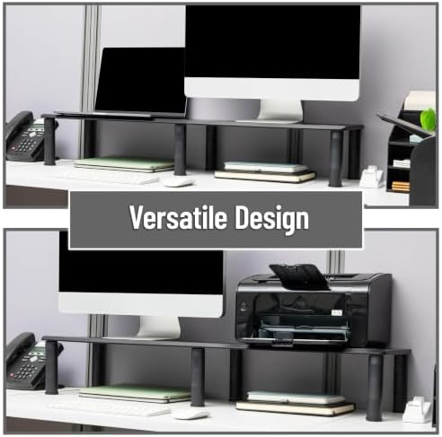 Mind Reader Dual Monitor Stand, Height Adjustable, Desktop Organizer, Laptop Riser, Office, 38.5"L x 11"W x 2.55-6.5"H, Black - Image 6