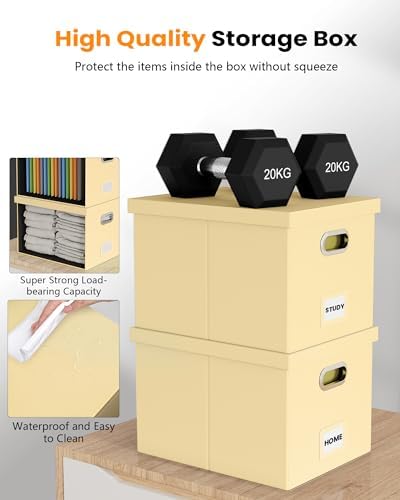 Oterri 2 Pack File Storage Organizer Box, Portable Document Box with Lid,Fit for Letter/Legal File Folder Storage,Cream-yellow(Leather) - Image 5