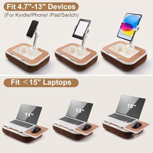 Tablet Pillow Stand with Snack Bowl, 360° Rotating Laptop Lap Desk for 4.7-13" Kindle/Tablet/Phone, 11-15" Laptop, Pillow Kindle Holder for Hands-Free Reading in Bed, Couch,Floor -Brown - Image 3