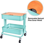 Melody House 2-Tier Metal Utility Rolling Cart, Storage Side End Table with Cover Board - Image 5