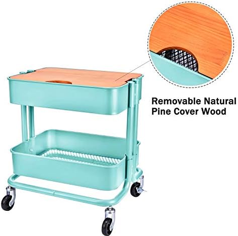 Melody House 2-Tier Metal Utility Rolling Cart, Storage Side End Table with Cover Board - Image 5