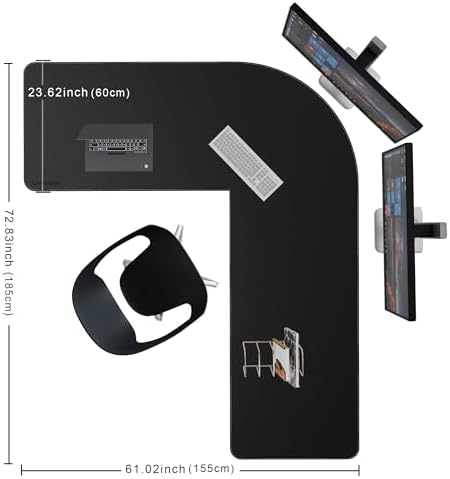 Chihein Leather Desk Mat L Shaped 61” x 72.8” x 23.6” (Black) - Image 2