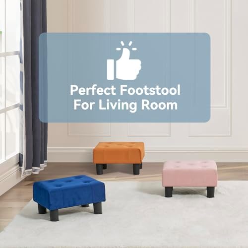 Poofzy Small Foot Stool Ottoman, Velvet Ottoman Foot Rest with Legs, Rectangle Foot Rest for Couch, Footstools and Ottomans Small for Living Room and Entryway (Soft Pink) - Image 5