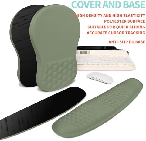 2-in-1 Ergonomic Set, Wave Rise Keyboard Wrist Rest and Massage Bulge Slope Mouse Pad Wrist Support, Cushion Memory Foam Integrated to Relieve Wrist Pain, Olive Green - Image 6