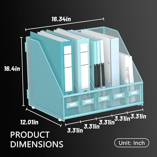 DALTACK 5-Slot Magazine File Holder, Metal Binder Holder, Blue - Image 6