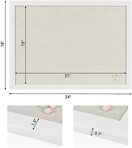 White Cork Board Bulletin Board with Linen, Wood Framed 24" x 18" Corkboard, Office Board for Wall Decor, Wall Mounted Pin Board Picture Board with 20 Pushpins for School, Home & Office - Image 6