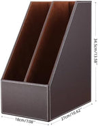 KINGFOM Wooden Leatherette Desktop File Folder Organizer and Document File Stand Journals Magazine Rack 2 Slots (brown) - Image 3
