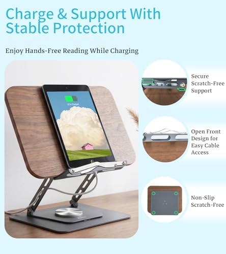 Aoviho Book Stand for Reading, 360° Rotating Book Holder with Page Clip - Image 4