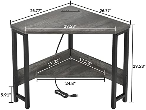 Armocity Corner Desk Small Desk with Outlets Corner Table for Small Space, Computer Desk with USB Ports Triangle Desk with Storage for Home Office, Workstation, Living Room, Bedroom, Oak - Image 3
