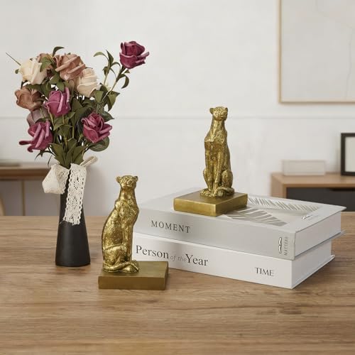 Gold Cheetah Book Ends, Decorative Leopard Bookends for Shelves - Image 5