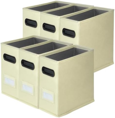 6 Pack Collapsible File Storage Box for Letter Size Documents, Portable File Organizer Box with Plastic Rails and Reinforced Cardboard, Desktop and Home Office Organization, Beige by ComfortKeeper