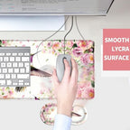 Mouse Pad,Large Desk Mat Set, 4in1 XL Mousepad + Keyboard Wrist Rest+Mouse Wrist Rest+Coaster with Ergonomic Desk Pad for Home Office Table Computer Cover -Flower Hummingbird - Image 4