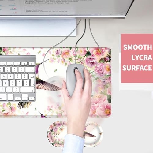 Mouse Pad,Large Desk Mat Set, 4in1 XL Mousepad + Keyboard Wrist Rest+Mouse Wrist Rest+Coaster with Ergonomic Desk Pad for Home Office Table Computer Cover -Flower Hummingbird - Image 4