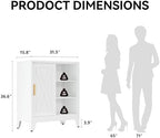 COFaR White 37" H Sliding Door Storage Cabinet, Half Open Half Closed Design, 3-Tier Kitchen Organizer with Adjustable Shelves, 150 lbs Top, Metal Coffee Bar & Buffet Sideboard for Dining Room - Image 2
