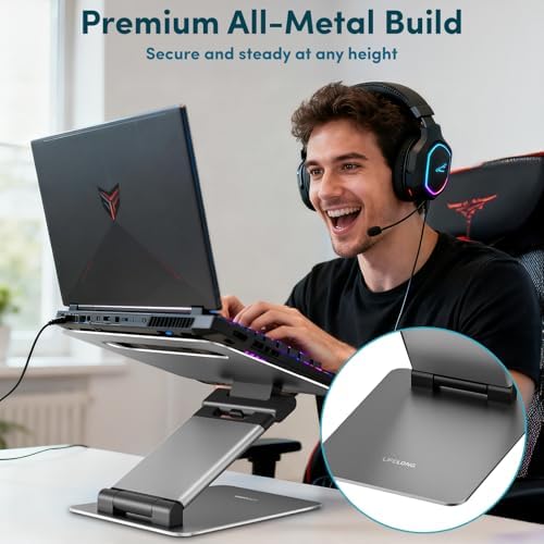 Lifelong Aluminum Adjustable Laptop Stand, Extra Tall 20" Riser, Grey - Image 5