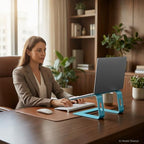 SOUNDANCE Laptop Stand, Aluminum Ergonomic Desk Riser, 10-15.6", Navy Blue - Image 7