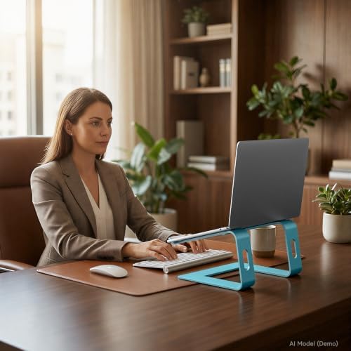 SOUNDANCE Laptop Stand, Aluminum Ergonomic Desk Riser, 10-15.6", Navy Blue - Image 7