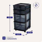 HOMZ Drawer Tower, 4-Tier Storage Cart with Removable Wheels, Black, 2 Pack - Image 2