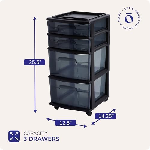 HOMZ Drawer Tower, 4-Tier Storage Cart with Removable Wheels, Black, 2 Pack - Image 2