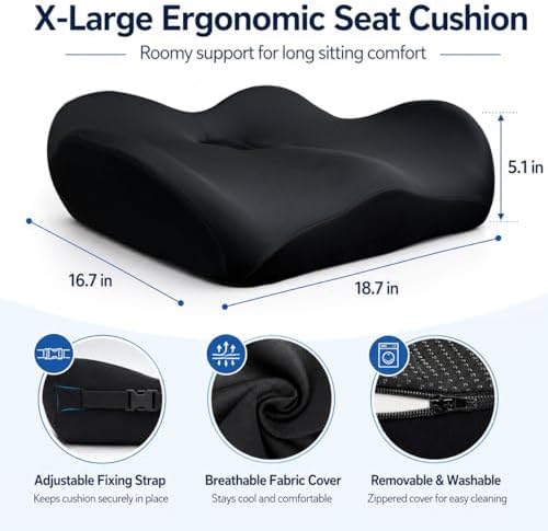 X Large Memory Foam Seat Cushions for Office Chairs, Long Sitting Pressure Relief Ergonomic Office Chair Cushion for Butt Coccyx Tailbone Sciatica, Car Seat Booster for Height (Pink) - Image 2