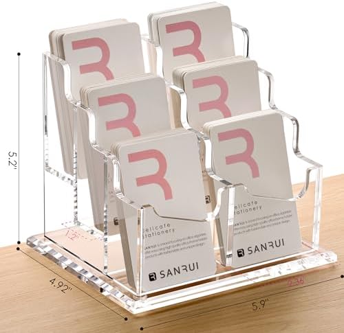 SANRUI Vertical Business Card Holder for Desk，Clear Acrylic Business Card Display Stand，6 Slots 3 Tier ，Holds 300 Cards - Image 2