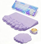 Cloud Keyboard Wrist Rest Set, 3 in 1 Ergonomic Memory Foam Keyboard Stand Pad with Mouse Wrist Support & Cup Holder, Anti-Slip Desk Cushion for Office Gaming Typing Pain Relief, Purple by Unknown