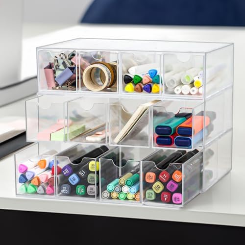 ZEXALOR Clear Desk Organizer Storage with 12 Drawers, Desktop Organizers, Bathroom Office Supplies, Plastic Storage Drawer for Makeup, Jewelry, Pen, Stationary, Hair Accessories, Sunglass (12-Drawer) - Image 7