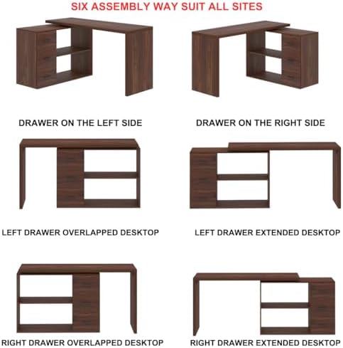 HSH Walnut L Shaped Desk Corner Desk with 3 Storage Drawers 55 inch - Image 3