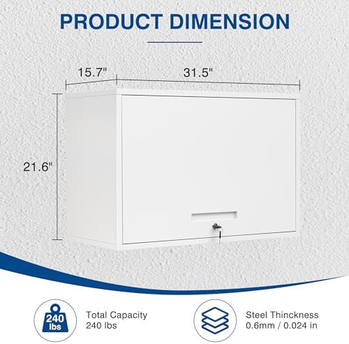 Fesbos Metal Storage Cabinet White Wall Cabinets with Shelf and Locking Door - Wall Mounted Storage Cabinet for Garage Warehouse Home Office - Assembly Required - Image 3