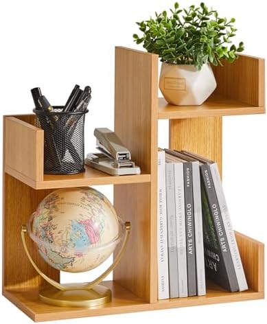 Aibiju Short Bookshelf Small Desk Organizer, Cactus Bookshelf Unique Bookcase, Book Display Shelf Small Plant Stand for Tabletop, Natural Wood Color YD-DSR002N by Aibijusolidwoodfurniture