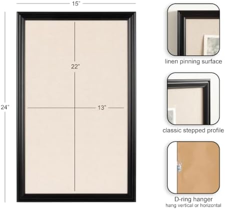 Kate and Laurel Adlynn Rectangle Framed Linen Fabric Pinboard, 15 x 24, Black, Traditional Beveled Accent Bulletin Board for Vintage Home Wall Organization or Aspirational Vision Board - Image 2