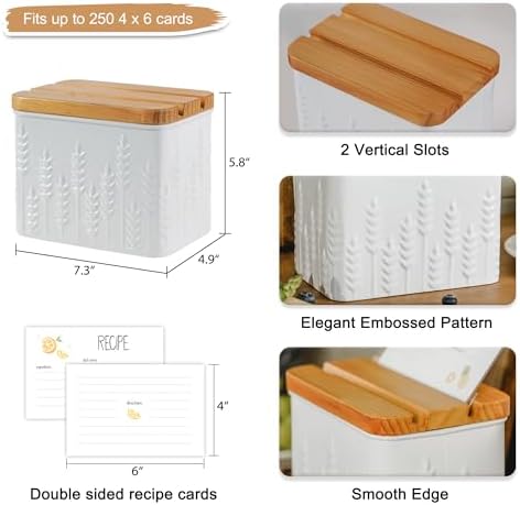 Ear of Wheat Embossed Recipe Box with 4x6 Cards & Dividers - Image 6