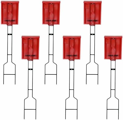 Outdoor Real Estate Brochure Box on Yard Stake, Weatherproof Self-Closing Lid, Take One Flyer Holder, Holds 250 8.5 x 11 Documents and 60 Business Cards, 46 inch Stand (Red, Pack of 6) by Unknown