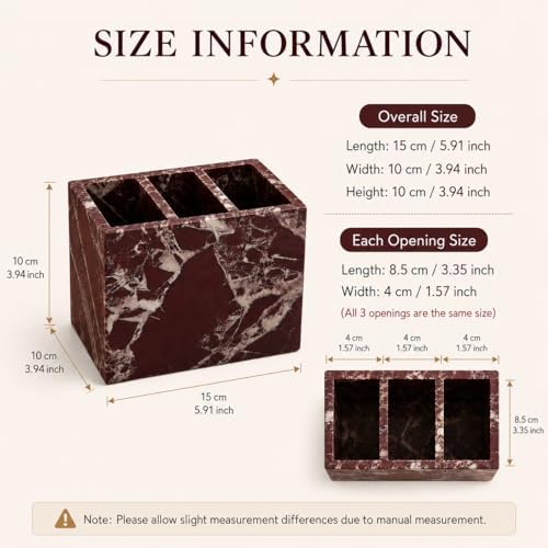 Purple Red Marble 3-Compartment Pen Holder for Desk - Image 3