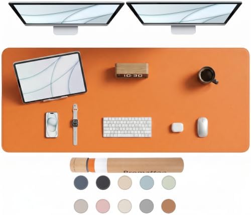 Large Desk Pad Non-Slip Desk Mat Protector for Keyboard Mouse Waterproof Vegan Leather Surface Faux Leather Laptop Mat Smooth Mouse Pad Premium Gift Tube Sunset Orange 55" X 17" by Promattoo
