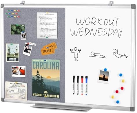 SWANCROWN White Board Bulletin Board Combo 36 x 24 in, Aluminum Frame by SWANCROWN