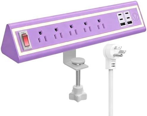 Desk Clamp Power Strip with Nightlight, 40W Fast Charging, 6FT Extension Cord, 4x20W USB-C & 2 USB Ports, 5 AC Outlets, Fits 1.69-Inch Table Edges by NYYTGE