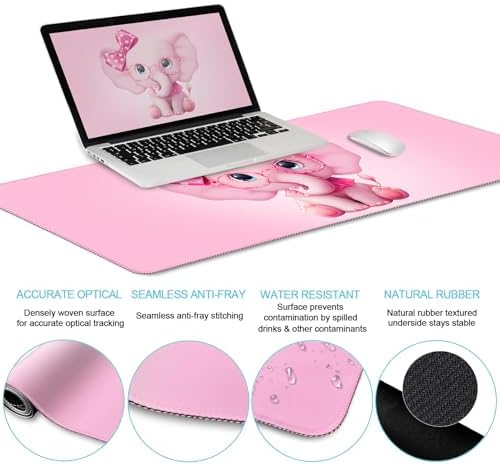 LIMKRIAN Elephant Mouse Pad Large Desk Mat Set, Kawaii Pink Desk Decor - Image 5
